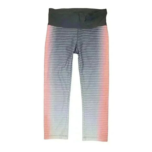 Gap Fit Women's Gray/White/Orange Striped Leggings - Picture 1 of 8